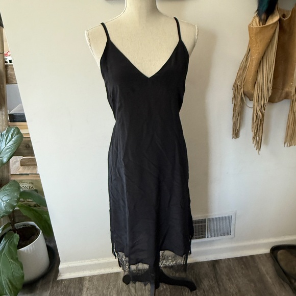 Anine Bing | Dresses | Anine Bing Black Silk Slip Midi Dress Lace Trim S |  Poshmark